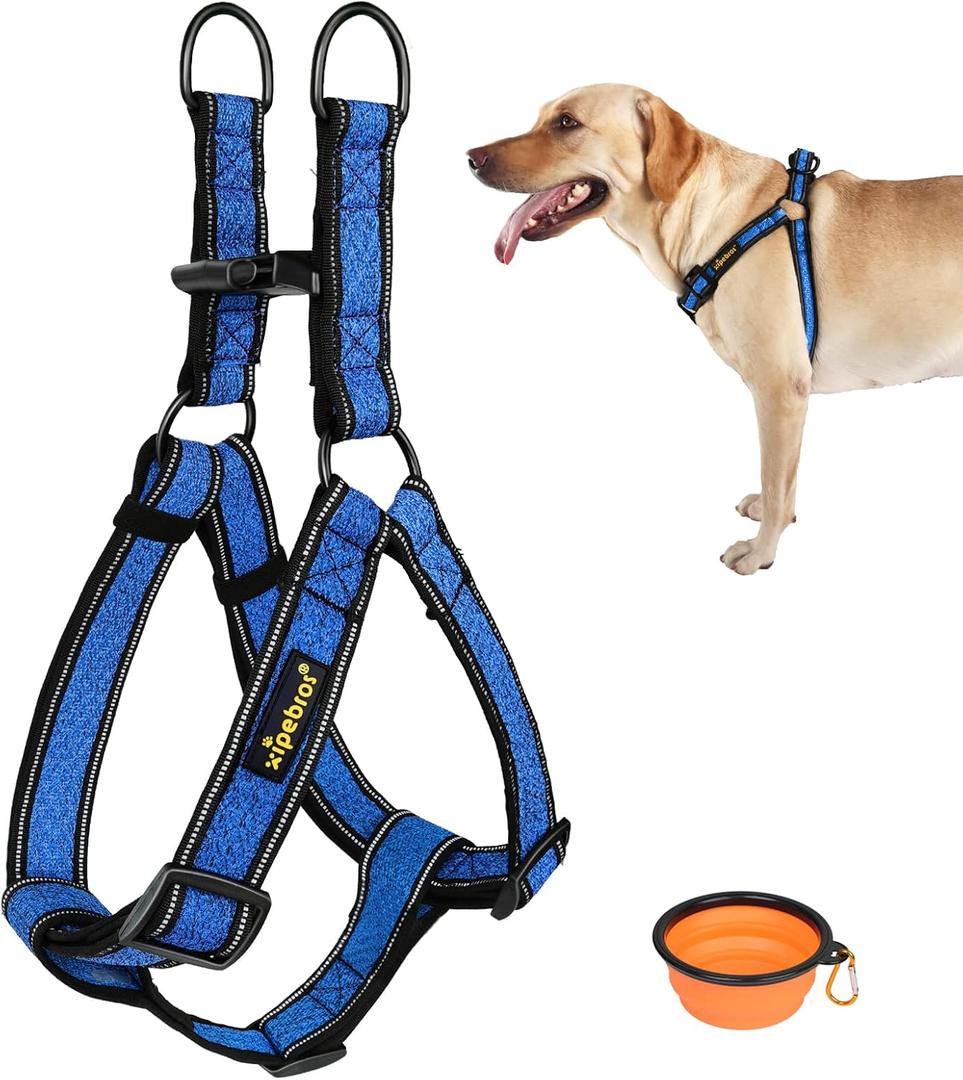Dog Harness, No Pull, Reflective, Adjustable, Stops Pets from Pulling and Choking, Large, Blue, XL