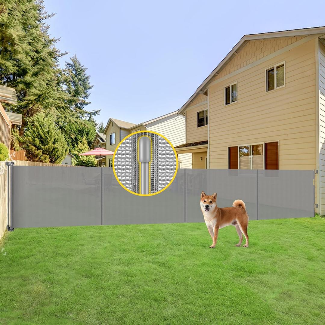 Reinforced 42 Tall x 200 Extra Wide Retractable Gate, Tall Dog Gate with Support Rods, Extra Long Baby Gate for Large Opening Indoor Safety Gate for Doorways Outdoor Garage Gates for Dogs, Gray