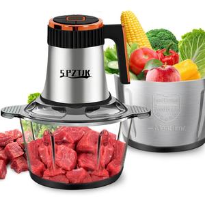 Food Processors, 5-Speed Electric Food Chopper with Vegetable Chopper & Meat Grinder - 2 Bowls (8 Cup Stainless Steel+8 Cup Glass), 300W, 2 Sets of 4 Bi-Level Blades for Vegetable/Fruits/Meat