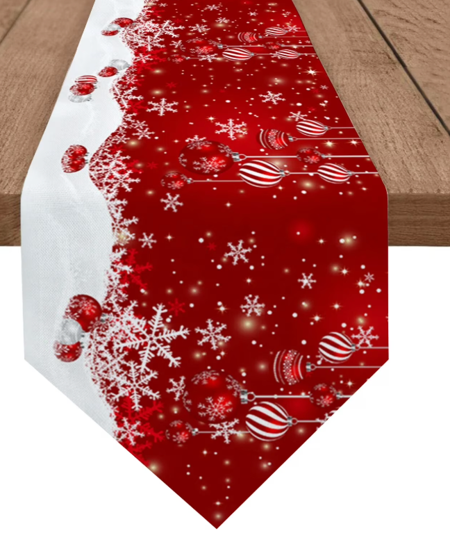 Christmas Table Runners Red Xmas Balls Ornaments Table Runner Washable Dresser Scarf Sparkle Snowflake Dining Runners for Christmas Winter Holiday Party 13" x 70" inch