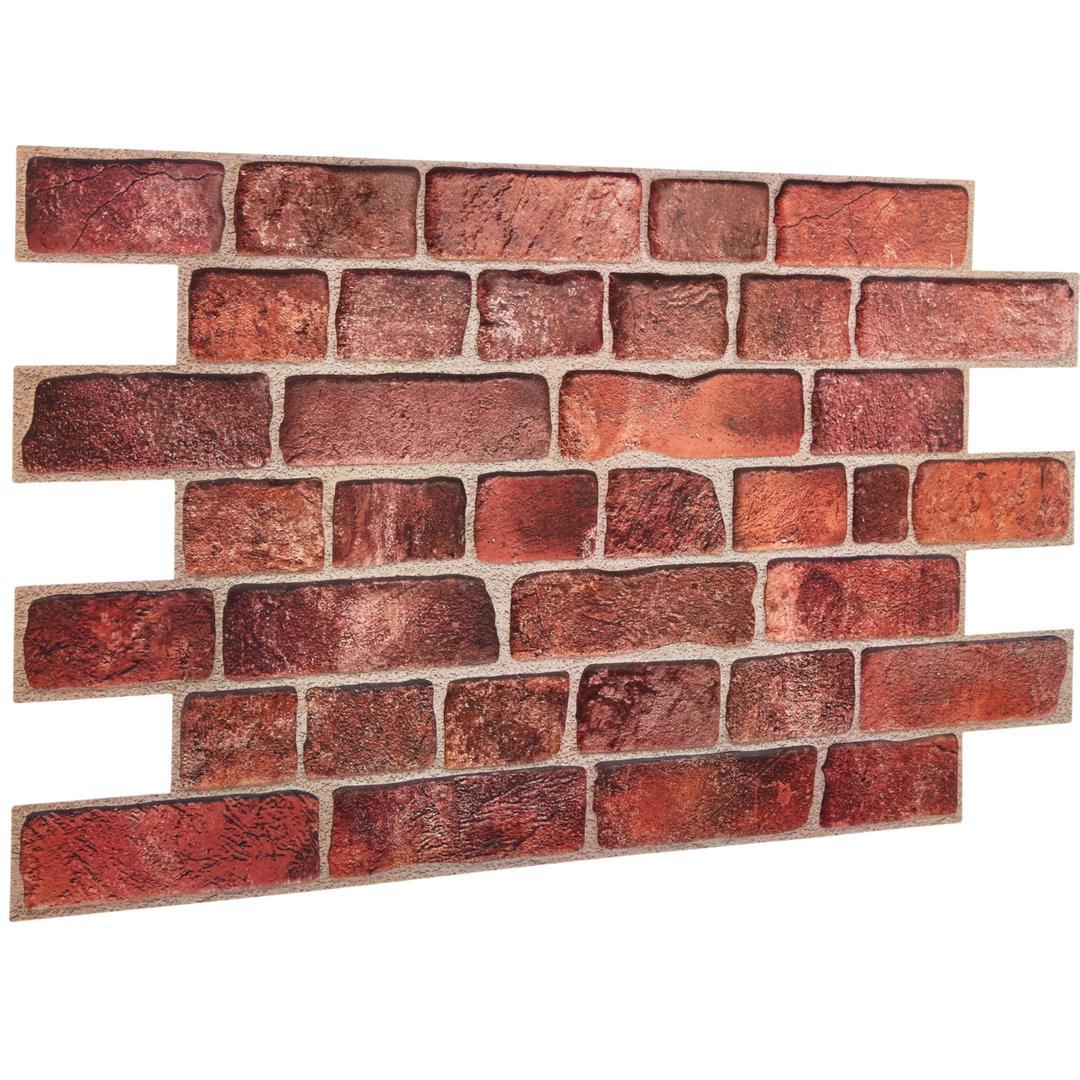3D Faux Brick Wall Panels 37.8’’ x 18.9’’ - 10 Sheets, Covers 4.6 sqm / 49.6 sq ft - Decorative Artificial PVC Wall Panels for Cladding - Kitchen, Living Room, Bedroom, Office - Reddish Brown Brick