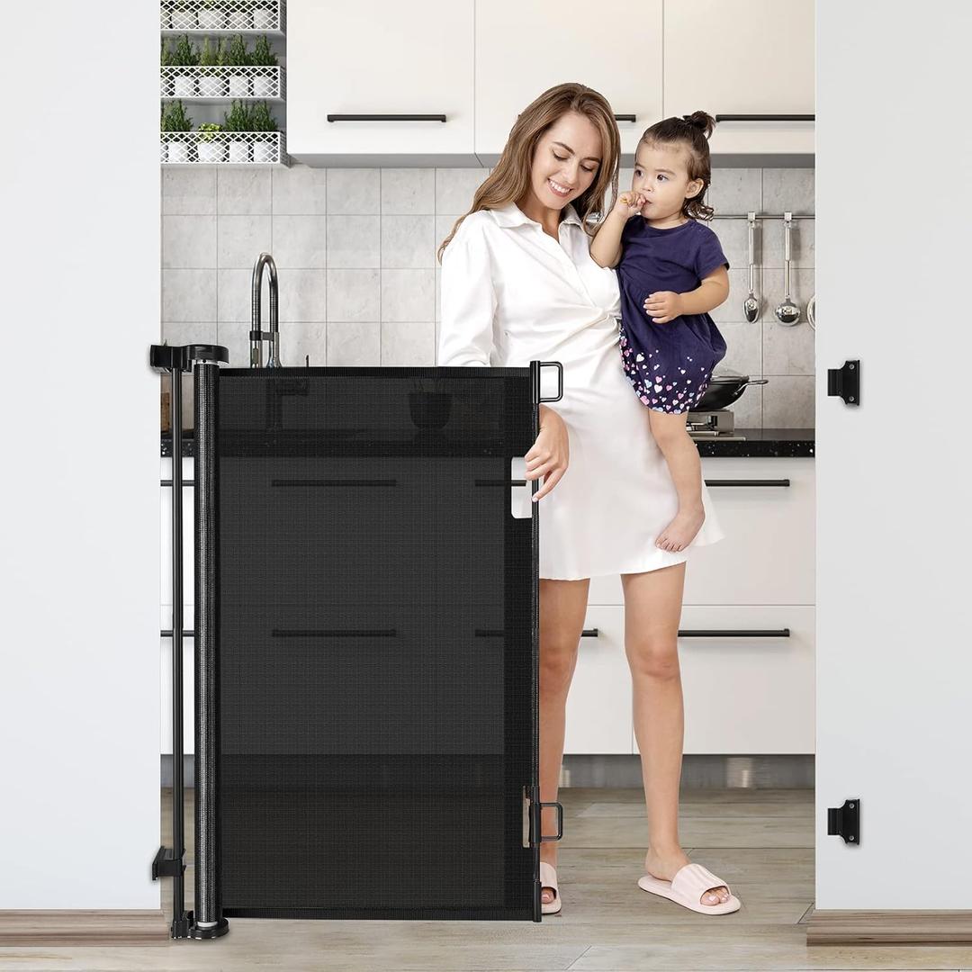 Extra Tall 42-Inch Black Dog & Baby Gate - 56" Wide, Adjustable, Retractable for Stairs, Doorways, Hallways ((42" Tall x 56" Wide))