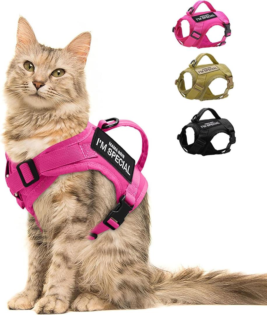 Forestpaw Cat Harness Escape Proof for Walking,Adjustable Cat Vest Harness with Soft Mesh Padded,Tactical Cat Harness with Control Handle,Molle Patches,Hot Pink (Chest 12-17",Neck 8.0-12.5",5-20LB)
