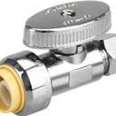 Stop Valves, 1/2" 3/8" Straight Stop Valve, 1/2" PTC Input, 3/8" OD Compression Output, Push to Connect, 1/4 Turn, Chrome Plated Brass for Faucet, Toilet Valves, No Lead