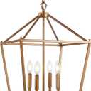 JONATHAN Y 16" Antique Gold Lantern Pendant Light, 4-Light Pagoda Style Metal Cage Farmhouse Hanging Ceiling Fixture for Kitchen Island, LED Bulb Included (JYL7437B)