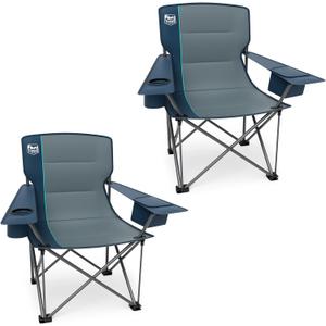 TIMBER RIDGE Oversized Folding Camping Chair Support 550 LBS, Heavy Duty Portable Chairs with Cup Holder Side Pocket for Lawn, Outdoor Picnic, Fishing, 2 Pack(Navy)