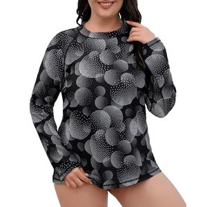 Halcurt Women's Plus Size Long Sleeve Rash Guard Swim Shirts UPF50+ Sun Protection Loose Fit Swimsuit Top Black Black Polka Dots 4X