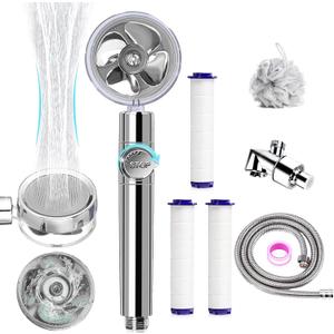 Besititli Turbocharged Handheld Shower Head, High Pressure Water Saving Handheld Propeller Showerhead with Filters Vortex Shower Head Pause Switch Hydro Jet Shower Head Easy Install Turbo Shower Head (Gray)