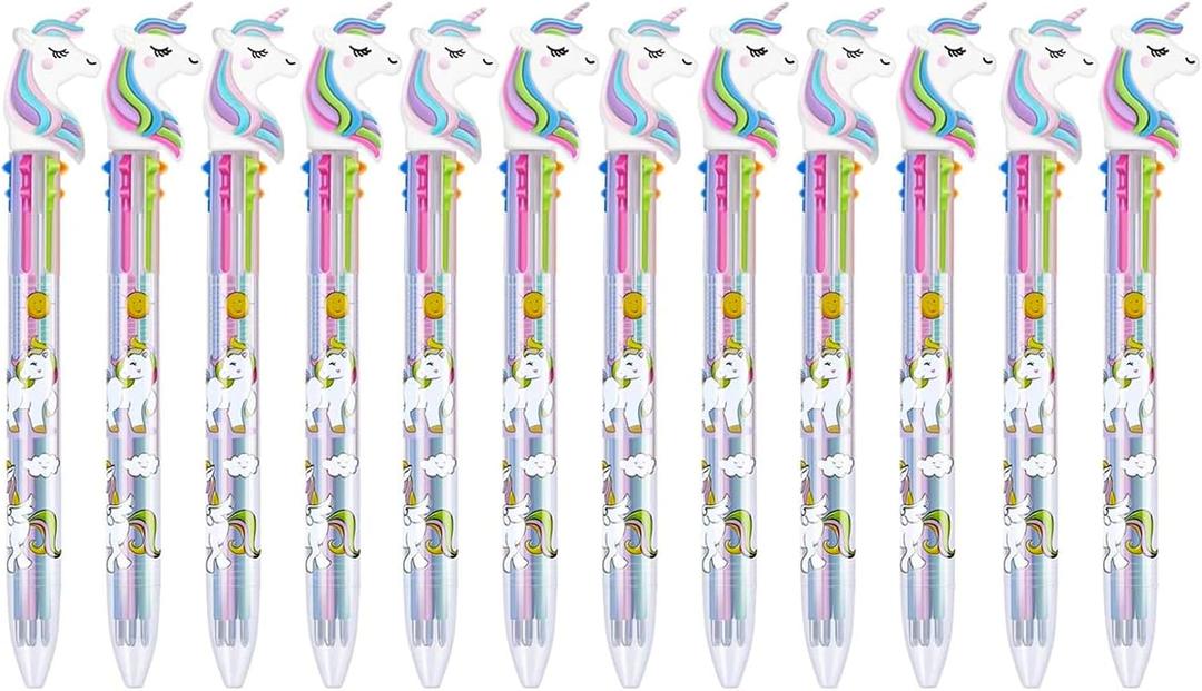 Tbestmax 12 Multicolor Ballpoint Pen Retractable Gel Pen Unicorn Shuttle Pens Liquid Ink Pens Set Pen Supplies Office Gifts 6-Color-In-1