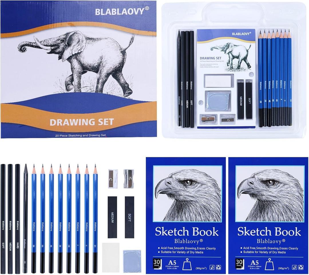 Art Supplies Drawing Set, Sketching Kit with 2 Sketch Book, Sketch Graphite Charcoal Pencils, Drawing Supplies for Artists Adults Teens Beginner Kid, Drawing Pencils for Sketching
