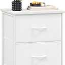 Somdot White Nightstand, Small Dresser for Bedroom with 2 Drawers, Bedside Table Night Stand End Table with Fabric Bins for Bedroom Kids Closet Dorm Guest Room, White Leather