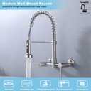 Wall Mount Kitchen Faucet, 8 Inch Center Wall Mount Kitchen Sink Faucet with Pull Down Sprayer Commercial, Brushed Nickel