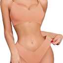 FGZ Bra and Panty Sets for Women Seamless Bralettes Lingerie Sexy Sets Comfortable Sports V Neck Bras Panty Thongs Sets (Beige, L)
