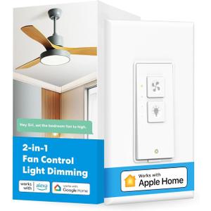 Meross Smart Ceiling Fan Control & Dimmer Light Switch, Works w/Apple HomeKit, Alexa, Google & SmartThings, 4-Speed Fan Control, 2.4G Wi-Fi Fan and Light Switch Combo, Neutral Wire Needed, Single Pole (1 pack)