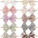 doboi 10PCS Baby Girls Headbands Hair Bows Nylon Cotton Linen Hairbands Fine Handmade Hair Accessories for Newborn Infant Toddlers Little Girls-Solid Plaid Stripe and Flowers