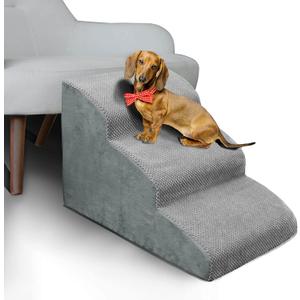 3 Steps High Density Foam Dog Stairs Ramps,Non-Slip Pet Steps for Older Dogs,Pet with Joint Pain, Sofa Bed Ladder for Cats, Gray
