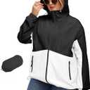 Avoogue Plus Size Womens Rain Jacket with Hood Waterproof Raincoats Lightweight Packable Outdoor Trench Coat (XX-Large Plus, Black and White)