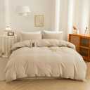 ECOCOTT Duvet Cover Queen Size, 100% Washed Cotton 1 Duvet Cover with Zipper and 2 Pillowcases, Ultra Soft and Easy Care Breathable Cozy Simple Style Bedding Set(Queen, Khaki) (Queen (90"x90"), Beige (No Comforter))