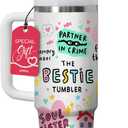 Gossby Bestie Gift for Women - 30oz THE BESTIE TUMBLER - Friend Tumbler for Women - Christmas, Birthday, Friendship Gifts - Funny Best Friend Gift - Stainless Steel Insulated Travel Mug with Handle
