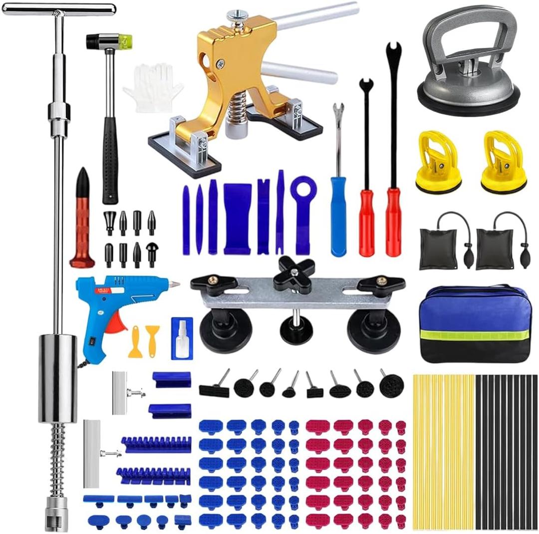 Car Dent Puller Kit, Professional Car Paintless Dent Removal Kit Tools, Slide Hammer 2 in 1 T-Bar, Suction Cup, Adjustable Dent Lifter, Bridge Puller for Auto Body SUV Dings Damage DIY Removal