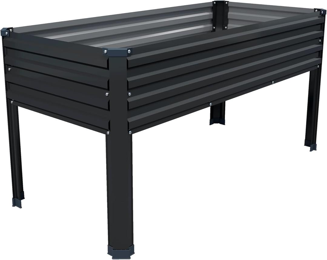 DIIYIV Galvanized Raised Garden Bed with Legs,482430in Elevated Planter Box for Backyard,Garden, Patio, Balcony, 350lb Capacity,Planters for Outdoor Plants,Black