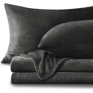 BEDELITE Flannel Sheets Queen Size Dark Grey - Super Soft Fleece Sheets Set Fluffy Extra Plush, 4 Piece(Include Fitted Sheet, Flat Sheet, 2 Pillowcases)