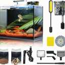 3 Gallon Small Fish Tank Glass Aquarium Set, Starter Kit with Heater Water Pump Cleaning Filter Bright Light Rocks Gravel Cleaning Tool, Leak-Proof Clear Rimless Desktop Spaces Saving Betta Fish