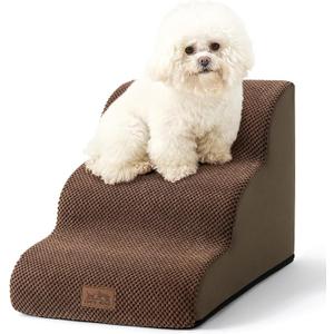 Dog Stairs for Small Dogs 15.7" H, Curved Dog Step for Puppy, Older Cat, Medium Pet Ramp for Sofa, Couch or Chair, Ladder with High Density Foam, 3 Step, 15.7x22.4x15.7 inch, Brown