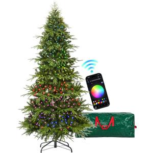 HOLLO STAR 7.5 ft Prelit Pencil Christmas Tree with 400 LED Lights, App Control, Aspen Artificial Christmas Tree, Multi-Color RGBW Lights, 1639 PE & PVC Branch Tips, Skinny Xmas Tree, for Home, Party