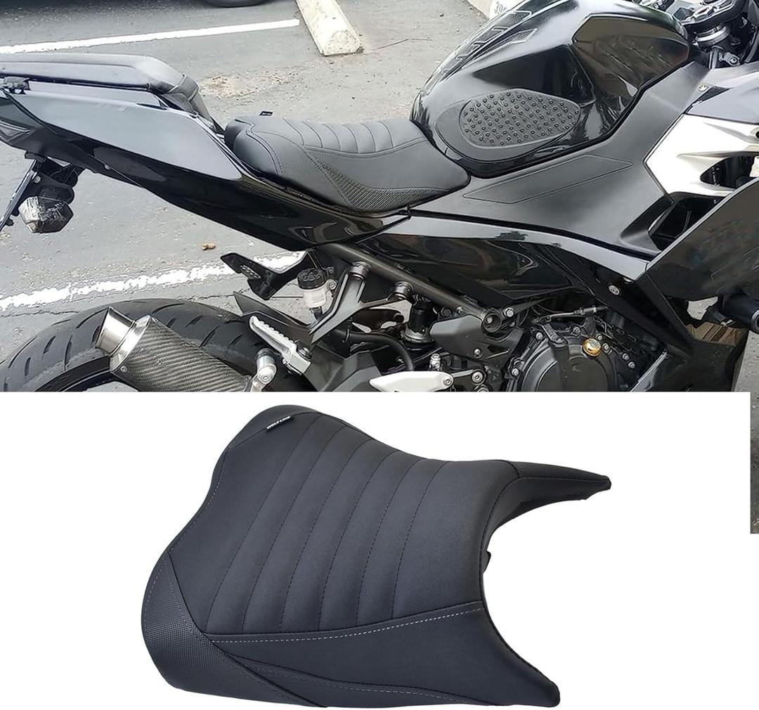 Upgrade Soft PU leather Front Driver Rider Seat Passenger Pillion Seat Cushion Comfortable compatible for ninja 400 Z400 Z-400 Accessories 2018-2024 (Front Seat-Black)