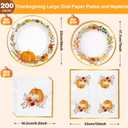 200Pcs Thanksgiving Paper Plates and Napkins, Fall Disposable Dinnerware Set with Pumpkins Maple Leaves Paper Plates Napkins for Thanksgiving Fall Party Supplies
