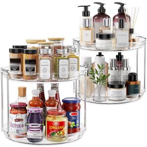 2 Pack 2 Tier Lazy Susan Turntable Organizer 9.25 inch, Rotating Spice Rack Organization for Cabinet, Bathroom, Pantry, Countertop, Kitchen, Vanity, Medicine Cabinet Organizer, Clear