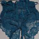 Avidlove Lingerie for Women Lace Bodysuit V Neck Body Suits One Piece Floral Teddy Lingeries Sexy Mesh Top Wireless Babydoll Large, Navy Blue 