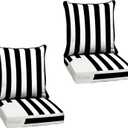 Outdoor Foam Deep Seat Cushion Set (2-Pack), 24x24, Premium High-Density Foam, Never Flattens, Weather-Proof for Patio Chair Sofa Couch, Black Cabana Stripe