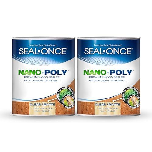 Seal-Once Nano+Poly Penetrating Wood Sealer with Polyurethane - Premium Waterproof Sealant - 2 Gallon & Clear