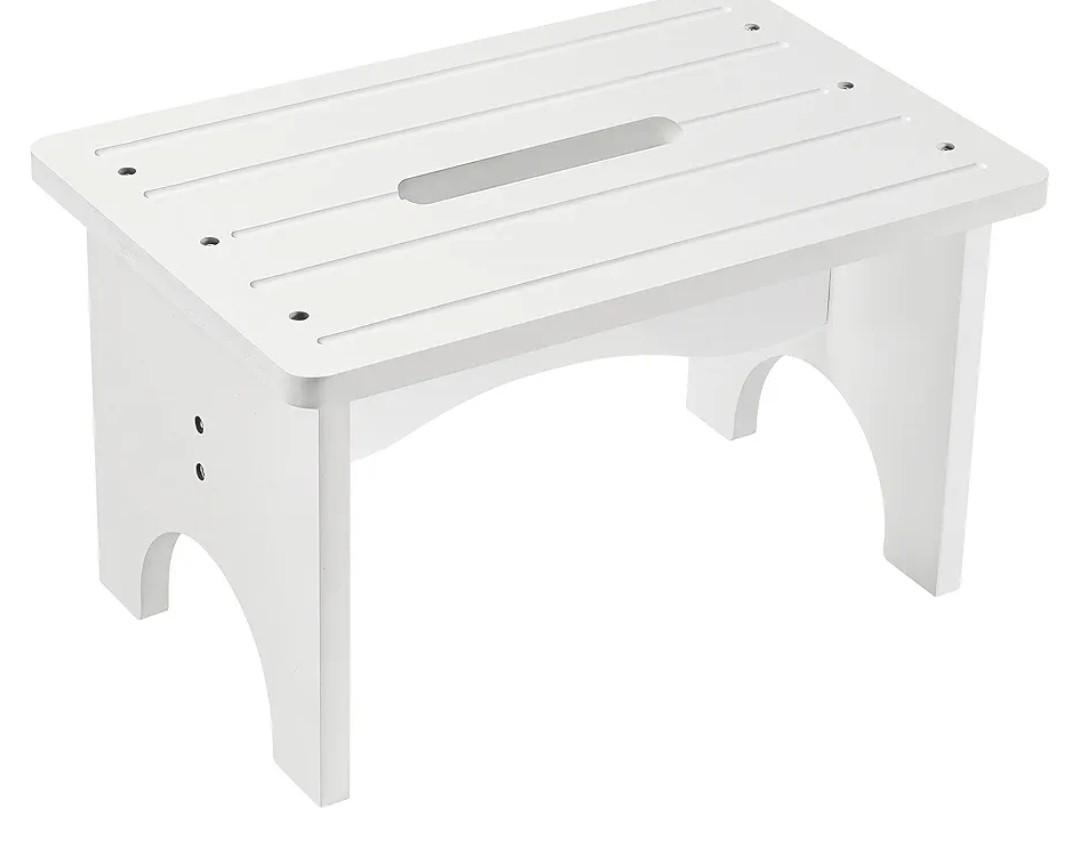 Wooden Step Stool for Adults, 9" Portable Wood Step Stool for Kids, Heavy Duty One Step Bedside Stool with 550 Lbs Load Capacity, Non-Slip White Foot Stool for Kitchen Bathroom Bedroom