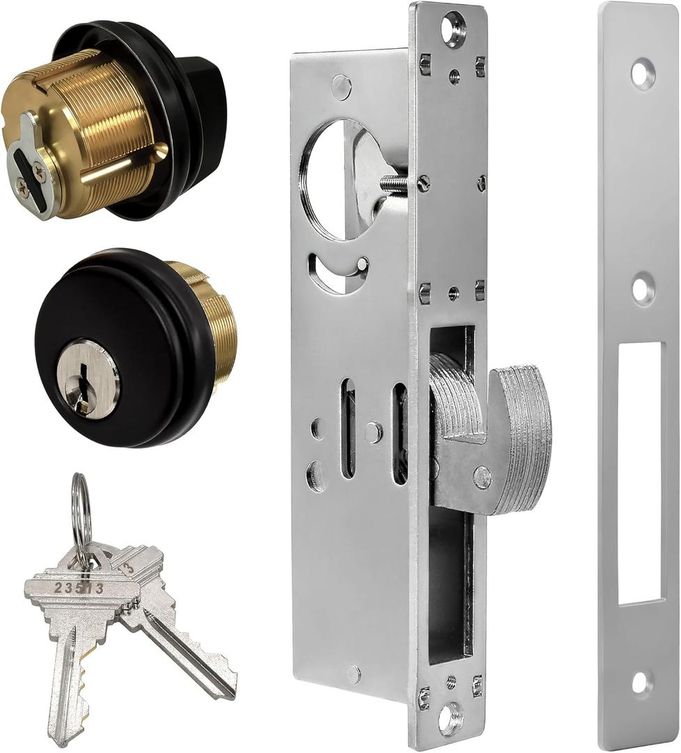 Commercial Door Lock with Thumbturn, 1-1/8" Backset Mortise Hook Bolt Lock for Storefront Doors, Solid Brass Cylinder, Direct Replacement for Aluminum Narrow Stile Doors (Black)