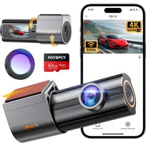Dash Cam Front 4K, Built-in 5GHz WiFi with CPL, Car Camera Dashcam with UHD 2160P, 64GB Card, 24H Parking Monitor, Super Night Vision, WDR, G-Sensor, App Control, 170 Wide Angle, Support 256GB Max