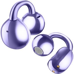 Ultra Open Ear Headphones Bluetooth 5.4 Wireless Clip On Earbuds with Digital Display Charging Case 60 Hours Playtime Sport Earphones Built-in Mic IPX7 Waterproof for Running Fitness Purple-1