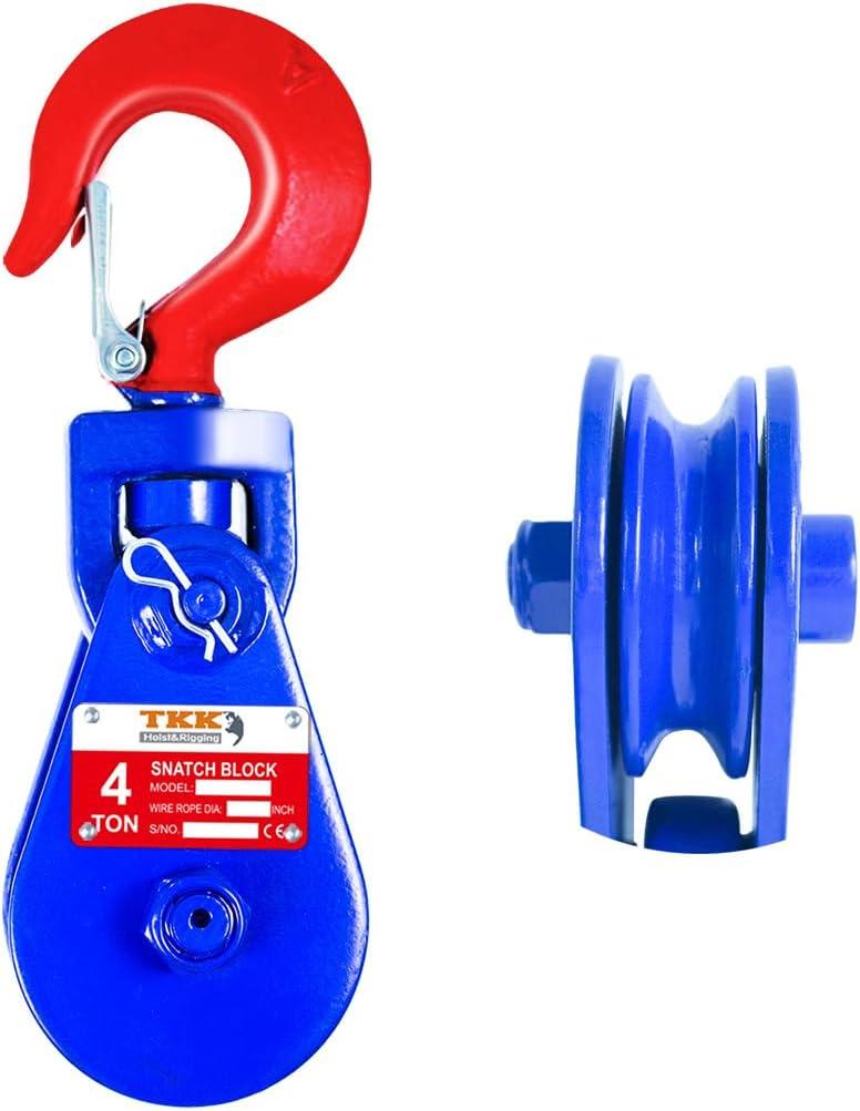 TKK 4 Ton Snatch Block with Hook - 8800lbs Capacity, 4.5" Sheave, 1/2" Wire Rope - High Strength Pulley for Towing, Recovery, Winch - Ideal for Tow Trucks, Rollbacks, Wreckers, Car Haulers