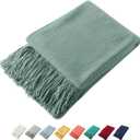 Homiest Decorative Knitted Throw Blanket with Fringe, Lightweight Acrylic Knit, Soft & Cozy Tassel Blanket for Couch, Sofa, Bed (Sage Green, 50 x 60 Inch)