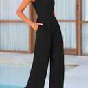 PRETTYGARDEN Summer Jumpsuits for Women Dressy 2026 Fashion Ruffle Cap Sleeve Romper Crew Neck Rib Knit One Piece Outfits (Black, XL)