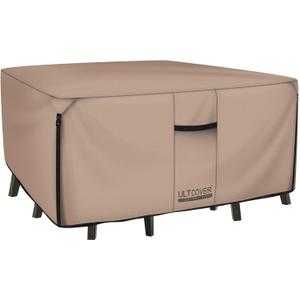 ULTCOVER Square Patio Heavy Duty Table Cover - 600D Tough Canvas Waterproof Outdoor Dining Table and Chairs General Purpose Furniture Cover Size 86 inch (Brown)