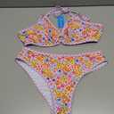 Tainehs Women's Two Piece Bikini Sets O Ring Front Top Ditsy Floral Triangle Swimsuits Cheeky Bathing Suit, Medium