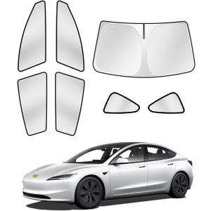 Canvcle Sunshades for Tesla Model 3 2016-2025 2026 (Fit Model 3 Highland) Accessories Windshield Sun Shade Side Rear Window Shade Cover Sun Visor Shield Privacy Protection Keep Vehicle Cool 7PCS
