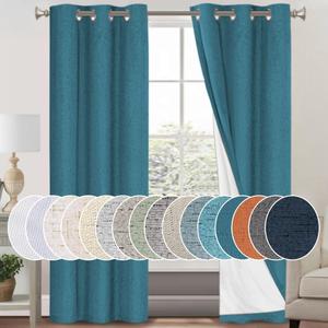 PrinceDeco Blackout Curtains 84 Inches Length 2 Panels Set 100% Blackout Curtains for Bedroom Living Room, Nursery, Office,Solid Linen Textured Curtains with White Liner,Blue Sapphire,42" W x 84" L