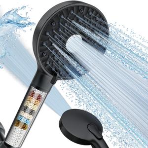 Magichome Shower Head with Handheld, High Pressure 10-Spd Detachable Chrome Showerhead with Stainless Hose,- Remove Chlorine, Black