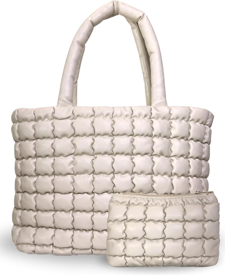 CITRUSY The Cloud Tote Bag Set | Puffer Tote Bag with Insert Pouch | Quilted Tote Bag for Women | Shoulder Puffy Bag