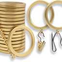 BlastHome Luxury Curtain Rings  Premium Metal with Quiet, Smooth, Removable Nylon Inserts  Pinhooks and Clips Included  1 1/2" Inside Diameter  18 Rings for Two Standard Curtains  Brushed Gold