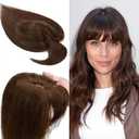 Flufymooz Real Human Hair Toppers for women, 10 Inch Clip in Bangs 100％ Human Hair Toppers for Thinning Hair, Cover Hair Topper Hair Pieces with 150% Density Silk BaseMedium Brown